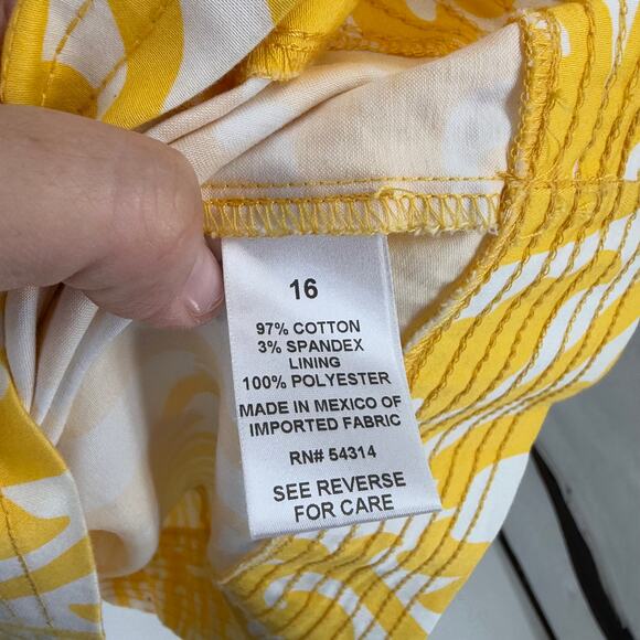 Vintage Dressbarn Yellow Milkmaid Print Sundress Tie Waist Cotton Summer Size 16 - Picture 7 of 9